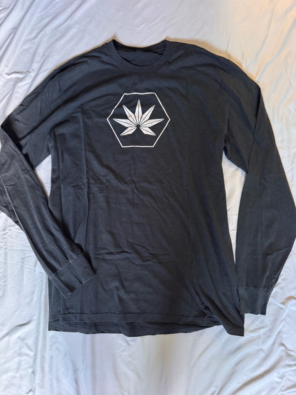District Made Black Long Sleeve Tee with White Hex Leaf Graphic